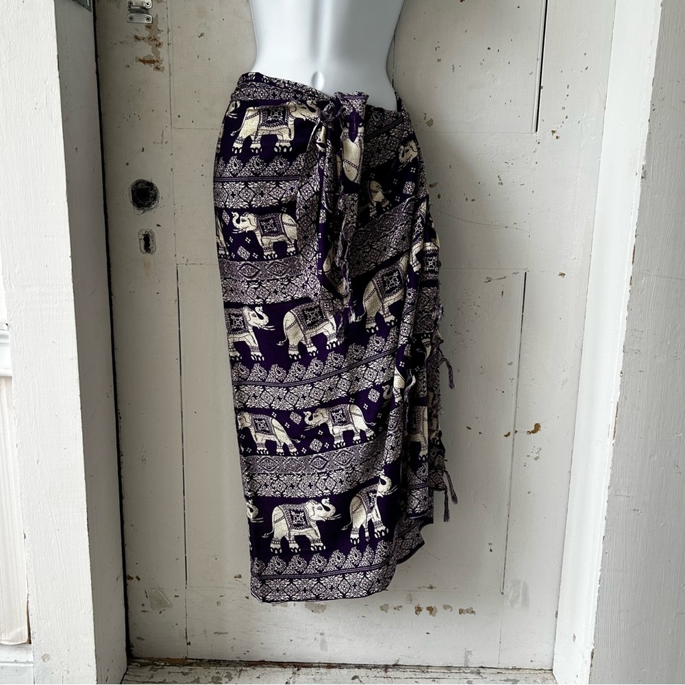 Elephant Print Sarong Wrap Scarf Cape Stole Tassels